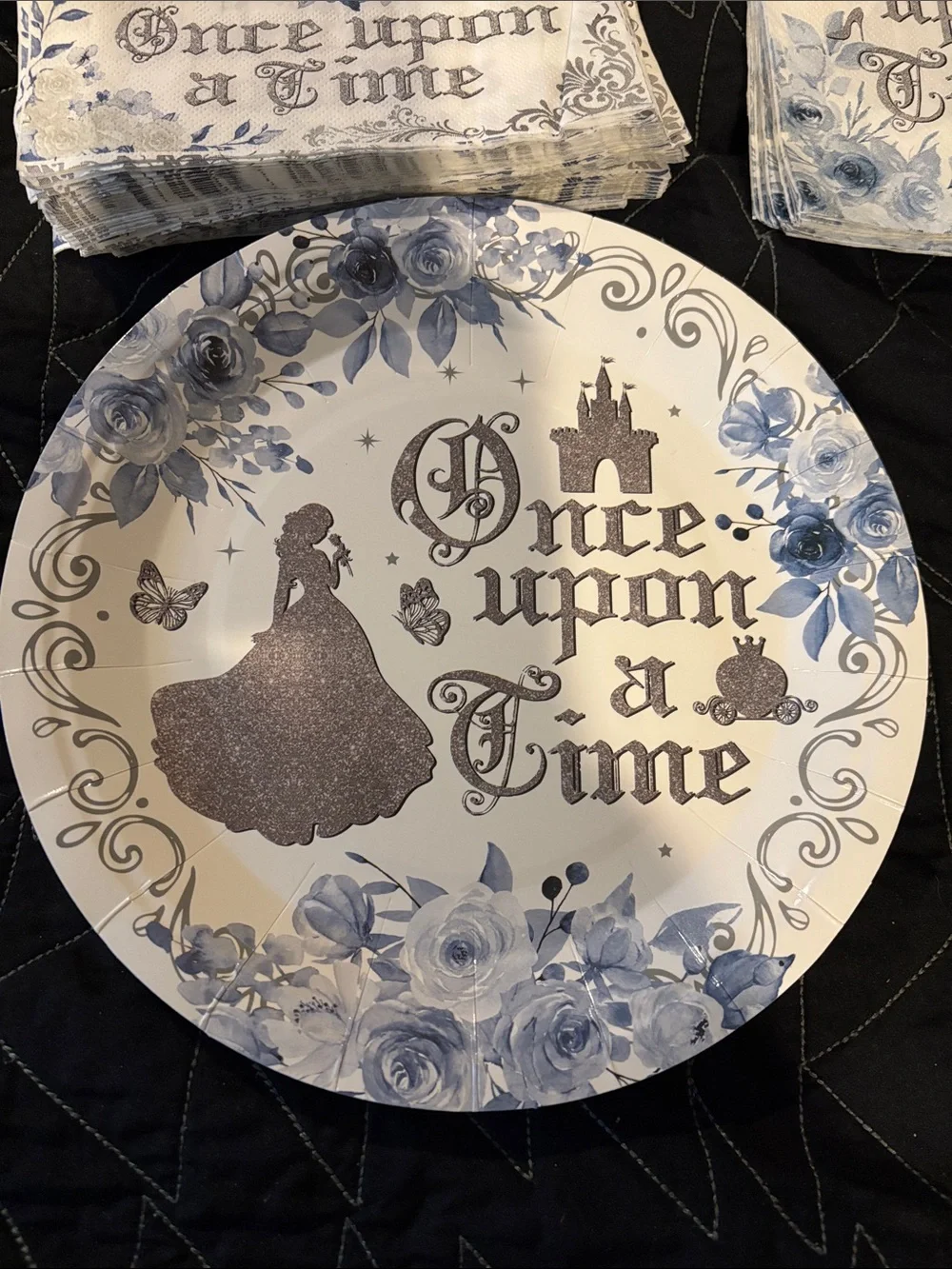 Lot 136 Once Upon a Time Princess Party Plates & Napkins - Blue and White